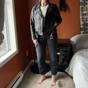 Gap Black Genuine Leather Moto Jacket. US Large